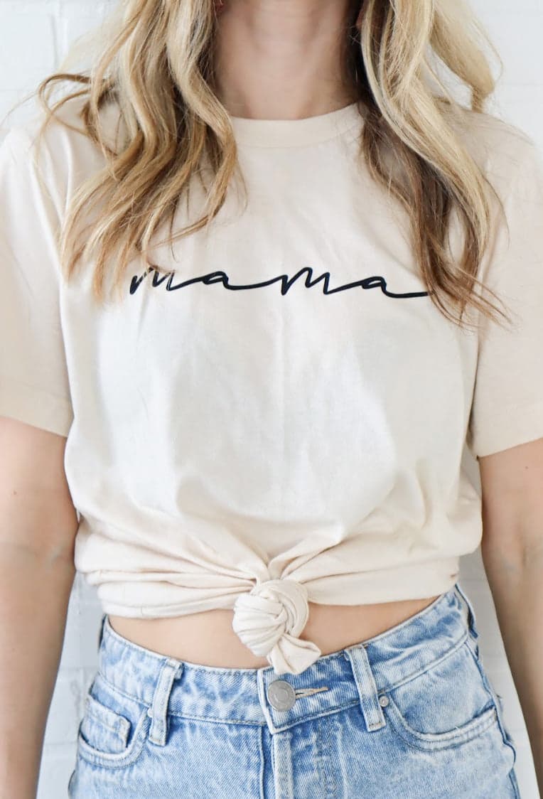 Cream MAMA Script T-shirt - L&B MAMA